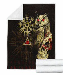 Viking Blanket Viking Owl Skull Blood Gold Style Sherpa Fleece Blanket Gifts for Viking Lovers