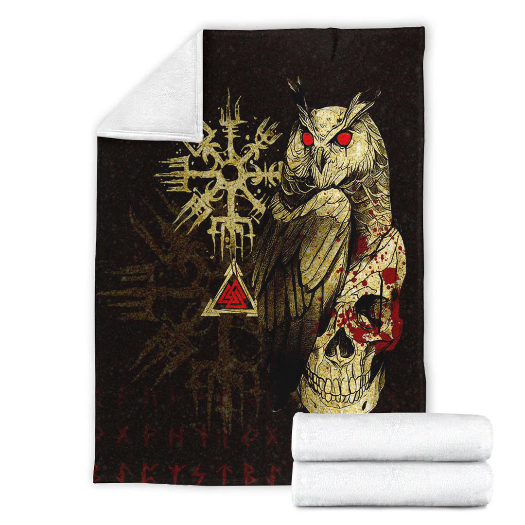 Viking Blanket Viking Owl Skull Blood Gold Style Sherpa Fleece Blanket Gifts for Viking Lovers