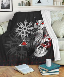 Viking Blanket Viking Owl Skull Blood Style Sherpa Fleece Blanket Gifts for Viking Lovers