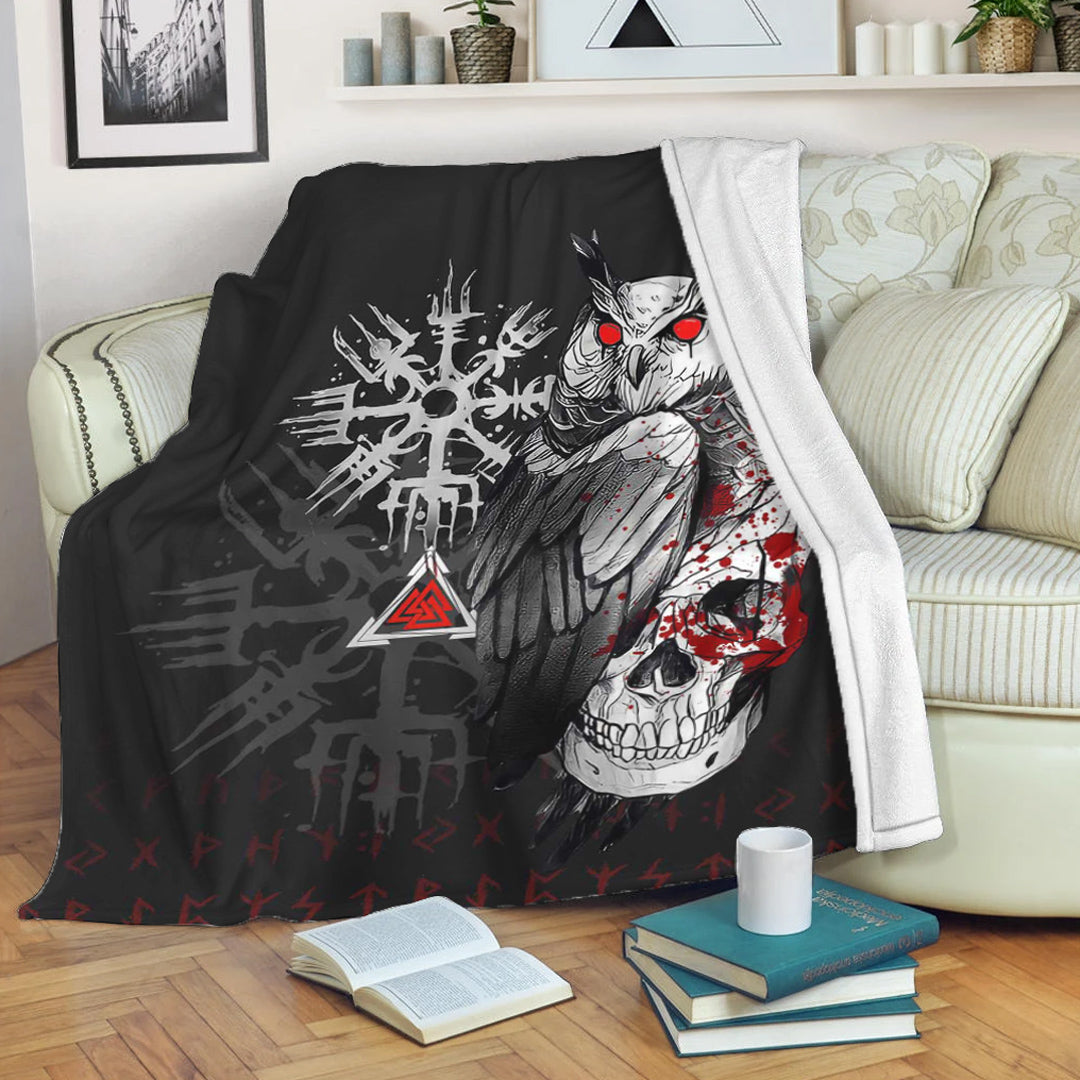 Viking Blanket Viking Owl Skull Blood Style Sherpa Fleece Blanket Gifts for Viking Lovers