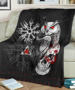 Viking Blanket Viking Owl Skull Blood Style Sherpa Fleece Blanket Gifts for Viking Lovers