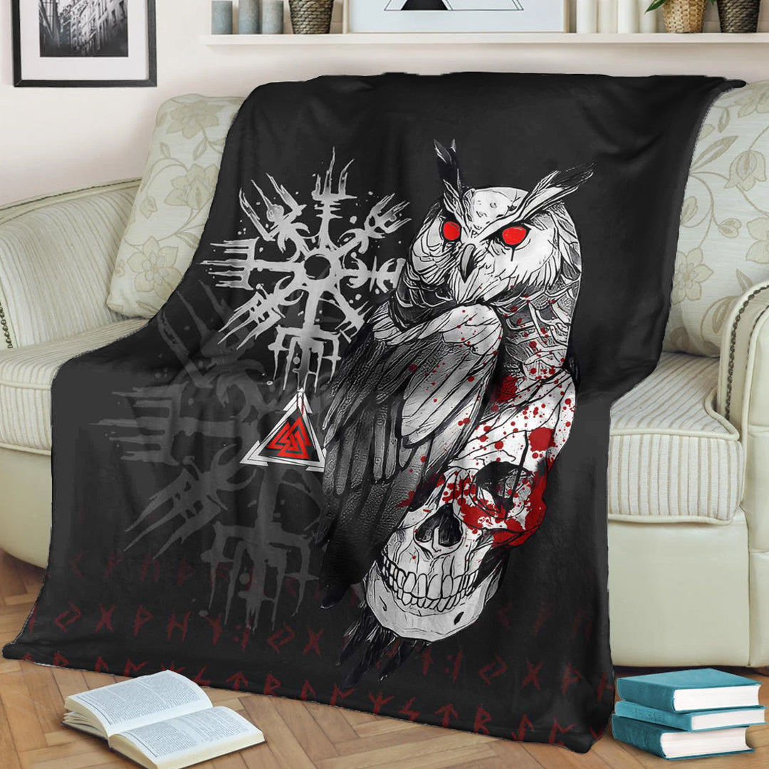 Viking Blanket Viking Owl Skull Blood Style Sherpa Fleece Blanket Gifts for Viking Lovers