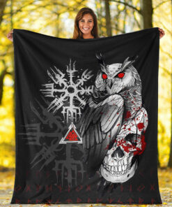 Viking Blanket Viking Owl Skull Blood Style Sherpa Fleece Blanket Gifts for Viking Lovers