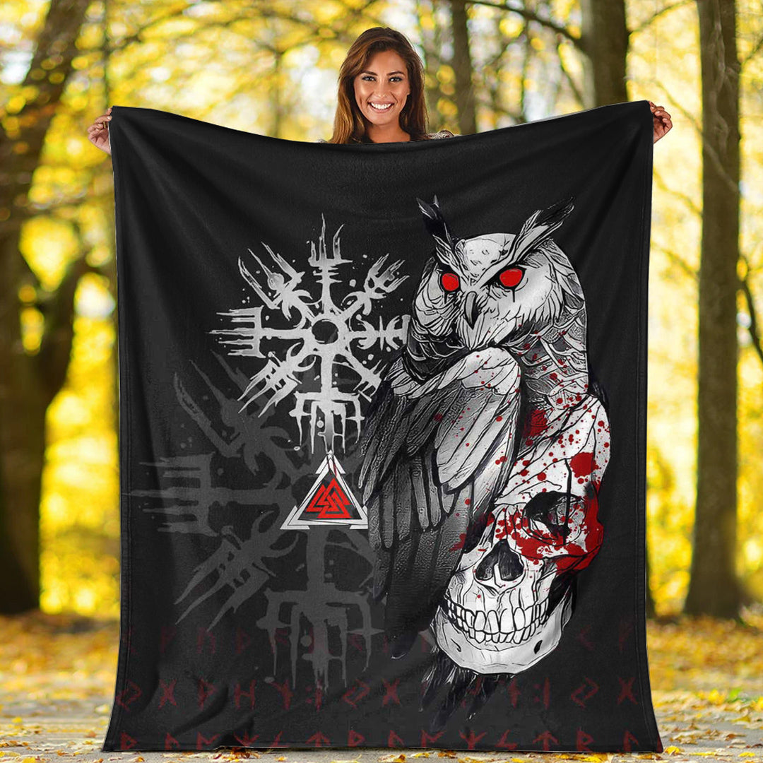 Viking Blanket Viking Owl Skull Blood Style Sherpa Fleece Blanket Gifts for Viking Lovers