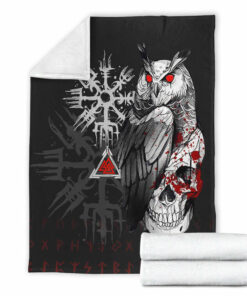 Viking Blanket Viking Owl Skull Blood Style Sherpa Fleece Blanket Gifts for Viking Lovers