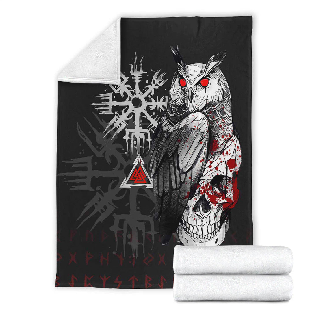Viking Blanket Viking Owl Skull Blood Style Sherpa Fleece Blanket Gifts for Viking Lovers