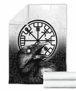 Viking Blanket Viking Raven Black and White Vegvisir Sherpa Fleece Blanket Gifts for Viking Lovers