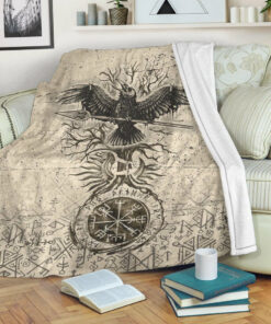 Viking Blanket Viking Raven Carry Spear of Odin Vintage Sherpa Fleece Blanket Gifts for Viking Lovers
