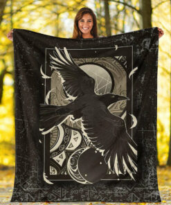 Viking Blanket Viking Raven Celtic Sun and Moon Sherpa Fleece Blanket Gifts for Viking Lovers