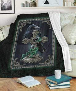 Viking Blanket Viking Raven Celtic and Cross Green Style Sherpa Fleece Blanket Gifts for Viking Lovers