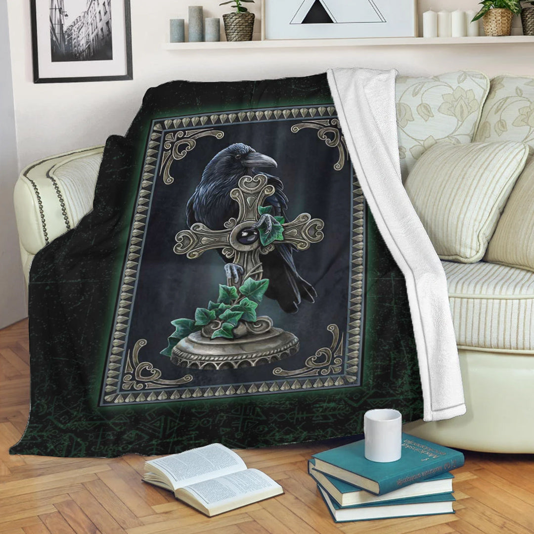 Viking Blanket Viking Raven Celtic and Cross Green Style Sherpa Fleece Blanket Gifts for Viking Lovers