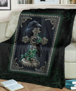 Viking Blanket Viking Raven Celtic and Cross Green Style Sherpa Fleece Blanket Gifts for Viking Lovers