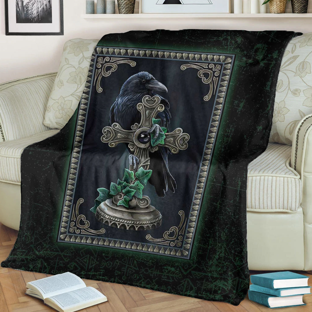 Viking Blanket Viking Raven Celtic and Cross Green Style Sherpa Fleece Blanket Gifts for Viking Lovers