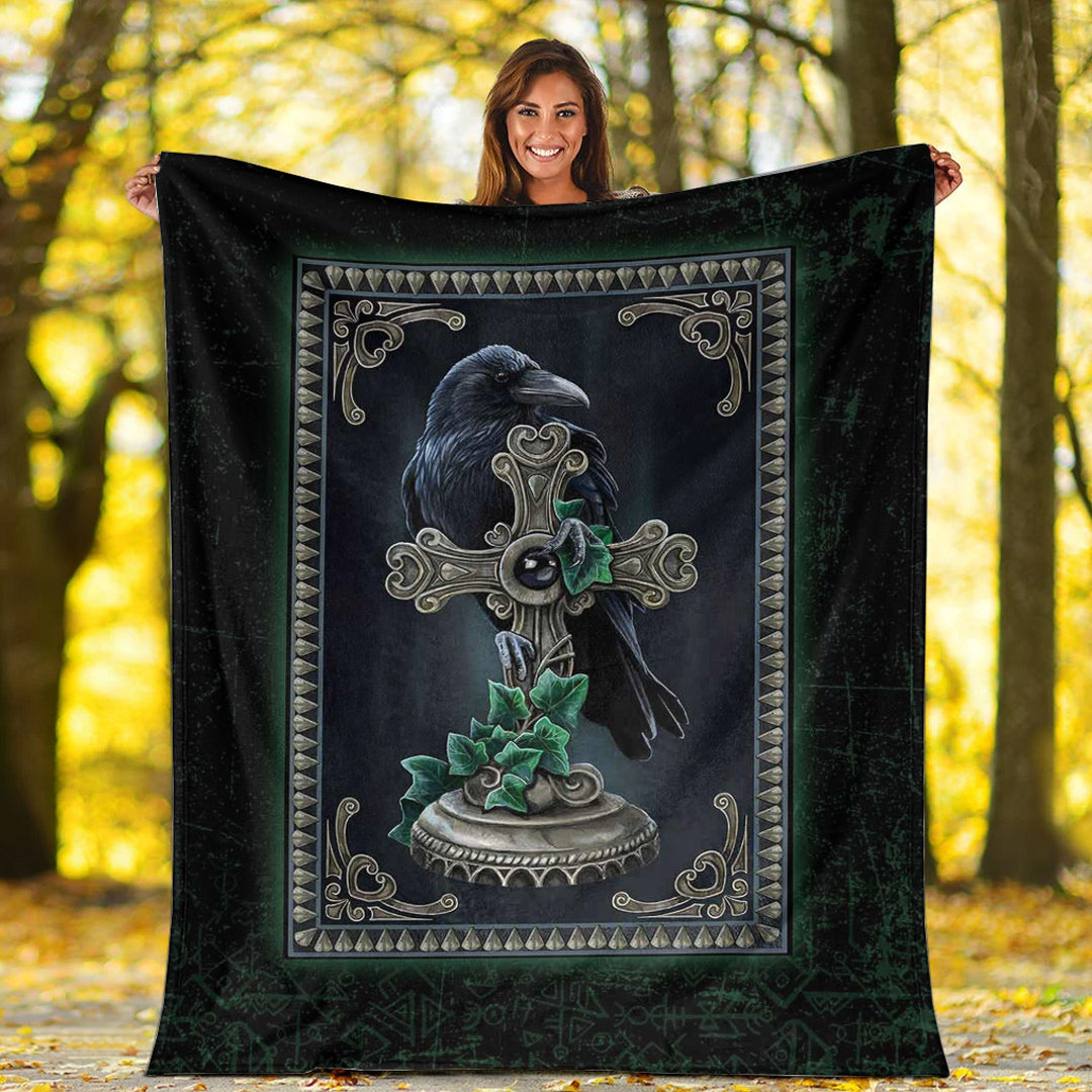 Viking Blanket Viking Raven Celtic and Cross Green Style Sherpa Fleece Blanket Gifts for Viking Lovers