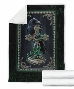 Viking Blanket Viking Raven Celtic and Cross Green Style Sherpa Fleece Blanket Gifts for Viking Lovers