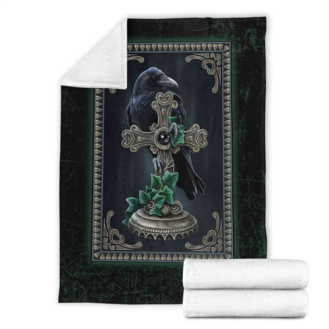 Viking Blanket Viking Raven Celtic and Cross Green Style Sherpa Fleece Blanket Gifts for Viking Lovers