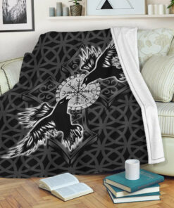 Viking Blanket Viking Raven Cross Sherpa Fleece Blanket Gifts for Viking Lovers