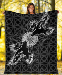 Viking Blanket Viking Raven Cross Sherpa Fleece Blanket Gifts for Viking Lovers