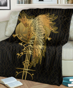 Viking Blanket, Viking Raven Gold Sherpa Fleece Blanket Gifts for Viking Lovers