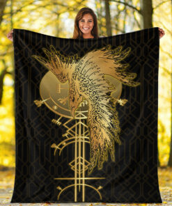 Viking Blanket Viking Raven Gold Sherpa Fleece Blanket Gifts for Viking Lovers