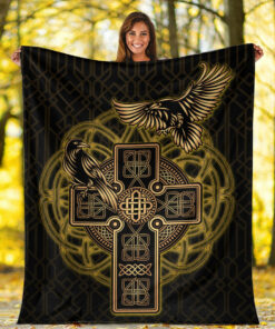 Viking Blanket, Viking Raven Sherpa Fleece Blanket Gifts for Viking Lovers