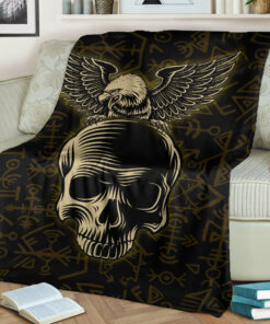 Viking Blanket Viking Raven Skull Sherpa Fleece Blanket Gifts for Viking Lovers