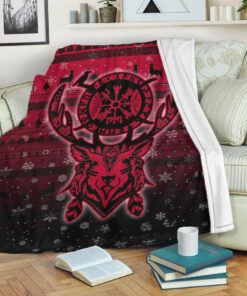 Viking Blanket Viking Reindeer Vegvisir Red Sherpa Fleece Blanket Gifts for Viking Lovers