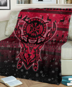 Viking Blanket Viking Reindeer Vegvisir Red Sherpa Fleece Blanket Gifts for Viking Lovers