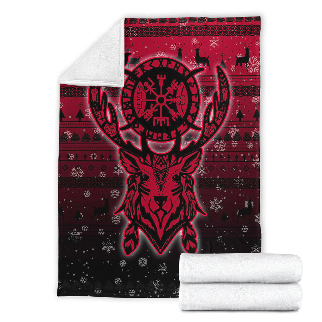 Viking Blanket Viking Reindeer Vegvisir Red Sherpa Fleece Blanket Gifts for Viking Lovers