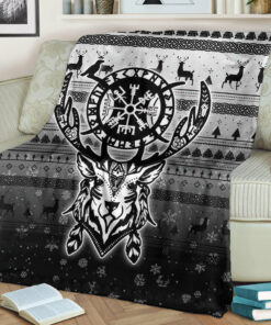 Viking Blanket Viking Reindeer Vegvisir Sherpa Fleece Blanket Gifts for Viking Lovers