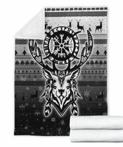Viking Blanket Viking Reindeer Vegvisir Sherpa Fleece Blanket Gifts for Viking Lovers
