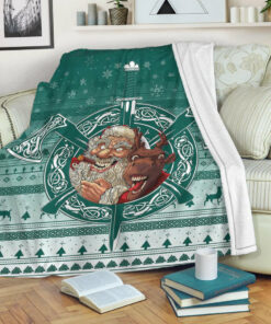 Viking Blanket Viking Santa and Reindeer Christmas Pattern Sherpa Fleece Blanket Gifts for Viking Lovers