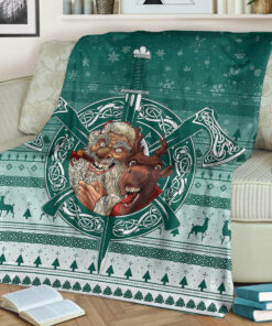 Viking Blanket Viking Santa and Reindeer Christmas Pattern Sherpa Fleece Blanket Gifts for Viking Lovers