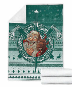 Viking Blanket Viking Santa and Reindeer Christmas Pattern Sherpa Fleece Blanket Gifts for Viking Lovers