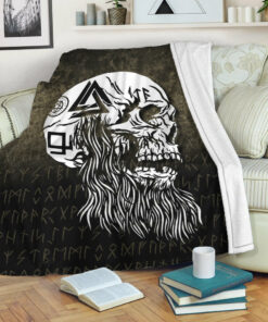 Viking Blanket Viking Skull with tattoos and long beard Sherpa Fleece Blanket Gifts for Viking Lovers