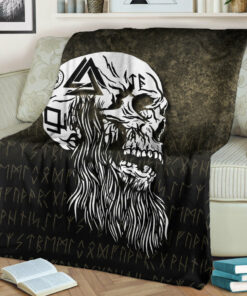 Viking Blanket Viking Skull with tattoos and long beard Sherpa Fleece Blanket Gifts for Viking Lovers