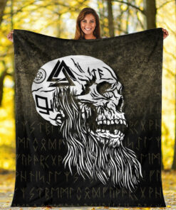 Viking Blanket Viking Skull with tattoos and long beard Sherpa Fleece Blanket Gifts for Viking Lovers