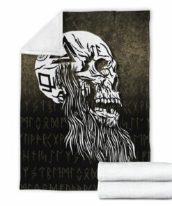 Viking Blanket Viking Skull with tattoos and long beard Sherpa Fleece Blanket Gifts for Viking Lovers