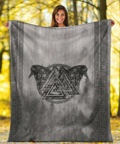 Viking Blanket Viking Valknut and Raven Sherpa Fleece Blanket Gifts for Viking Lovers
