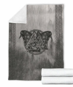 Viking Blanket Viking Valknut and Raven Sherpa Fleece Blanket Gifts for Viking Lovers