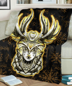 Viking Blanket Viking Valkyrie Gold Sherpa Fleece Blanket Gifts for Viking Lovers