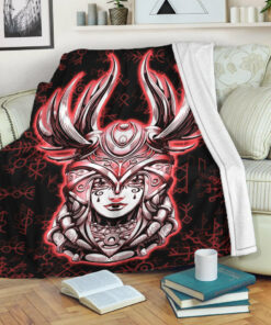 Viking Blanket Viking Valkyrie Red Sherpa Fleece Blanket Gifts for Viking Lovers