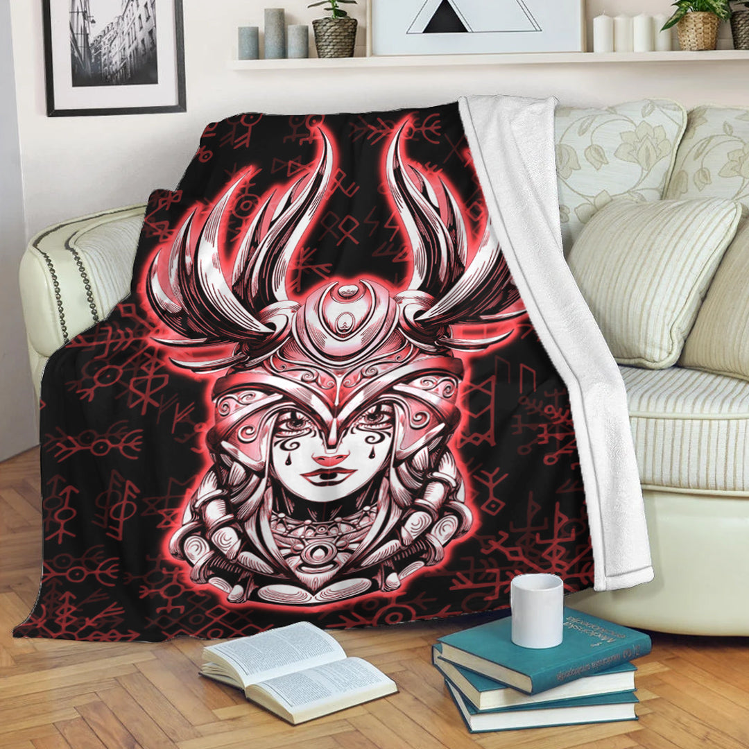 Viking Blanket Viking Valkyrie Red Sherpa Fleece Blanket Gifts for Viking Lovers