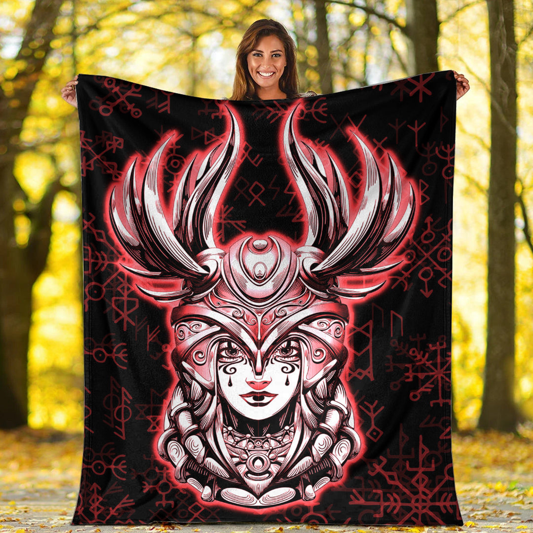 Viking Blanket Viking Valkyrie Red Sherpa Fleece Blanket Gifts for Viking Lovers