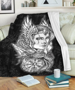 Viking Blanket, Viking Valkyrie Sherpa Fleece Blanket Gifts for Viking Lovers