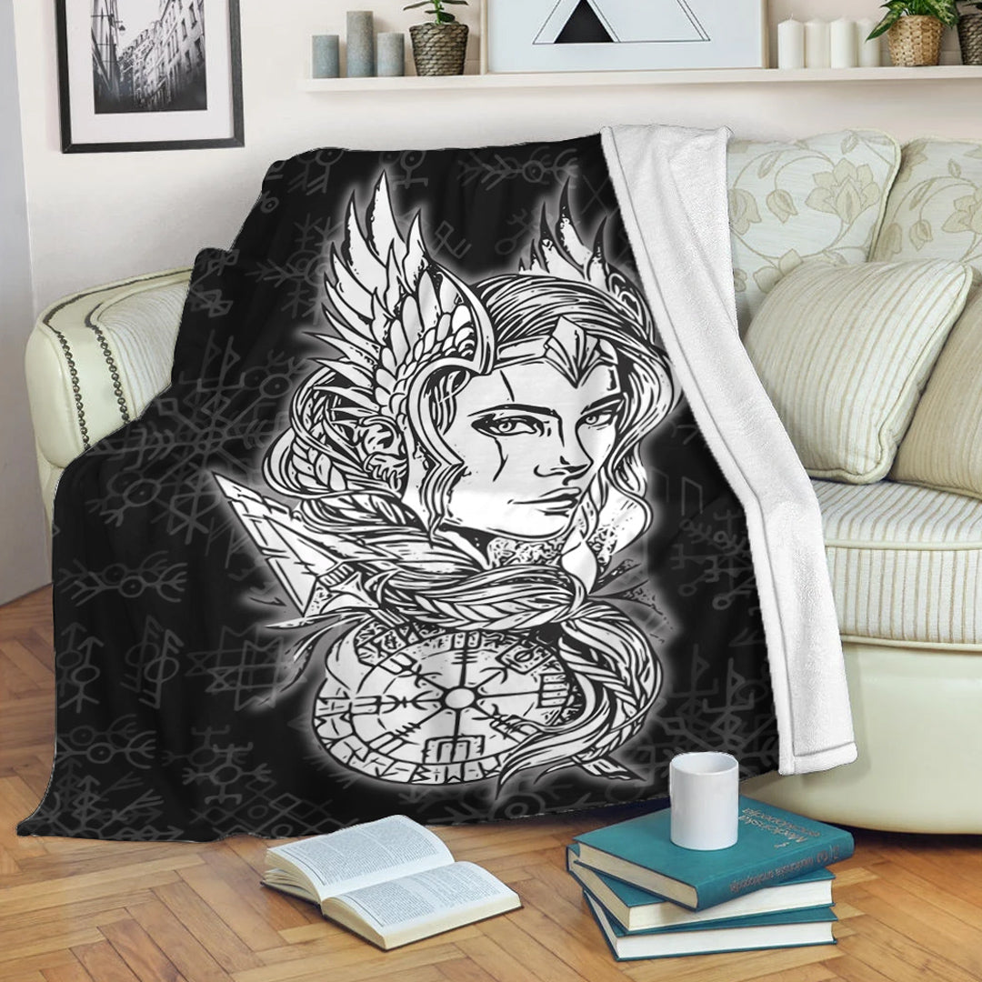 Viking Blanket, Viking Valkyrie Sherpa Fleece Blanket Gifts for Viking Lovers