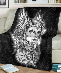 Viking Blanket, Viking Valkyrie Sherpa Fleece Blanket Gifts for Viking Lovers