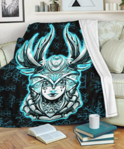 Viking Blanket Viking Valkyrie Turquoise Sherpa Fleece Blanket Gifts for Viking Lovers