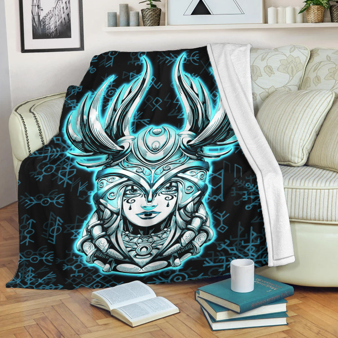 Viking Blanket Viking Valkyrie Turquoise Sherpa Fleece Blanket Gifts for Viking Lovers