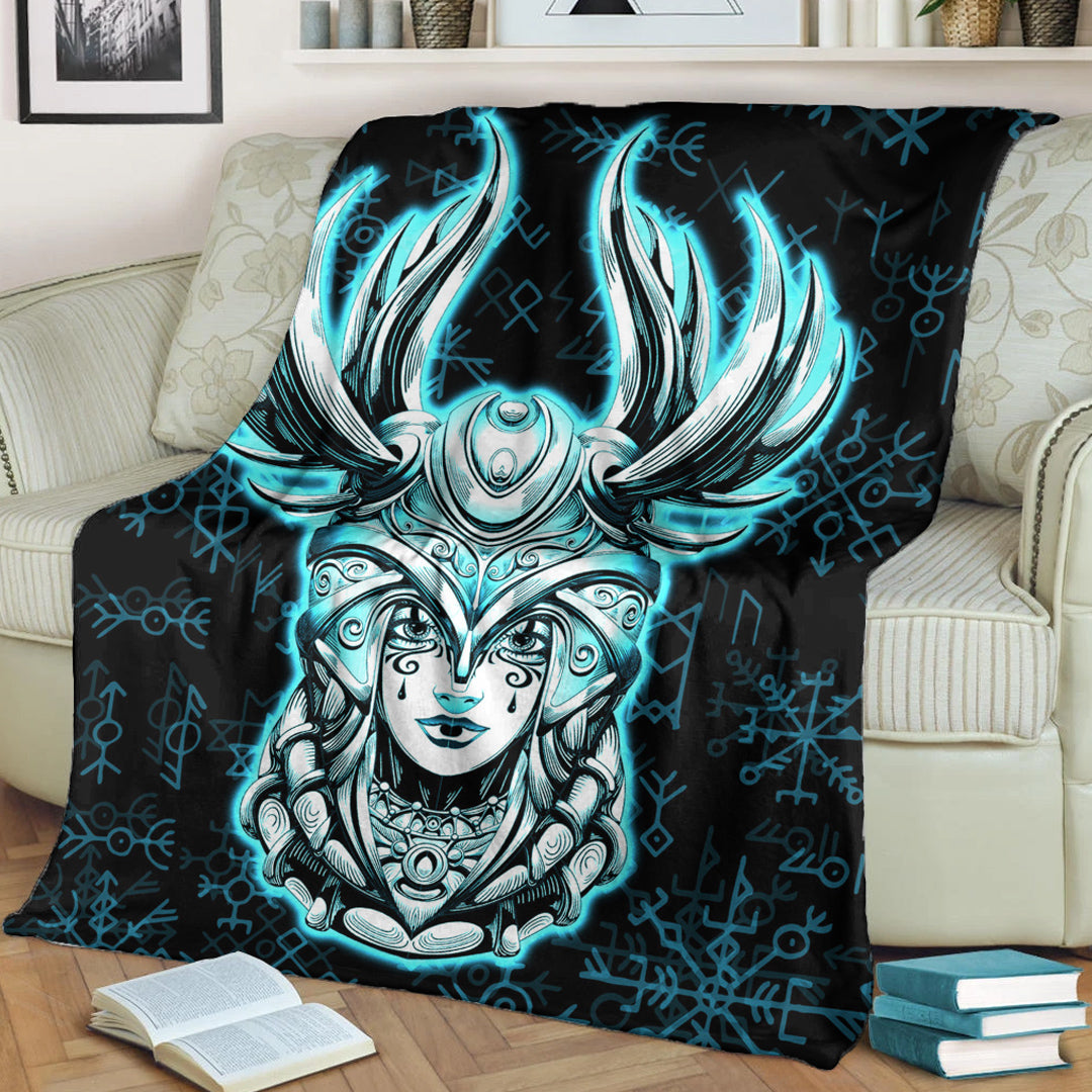 Viking Blanket Viking Valkyrie Turquoise Sherpa Fleece Blanket Gifts for Viking Lovers